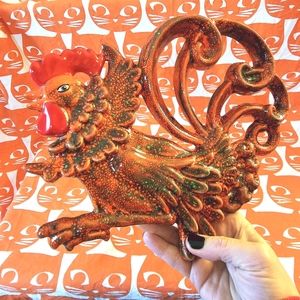 GORGEOUS Vintage MCM ceramic ROOSTER 🐓 Amazing orange colour in excellent shape